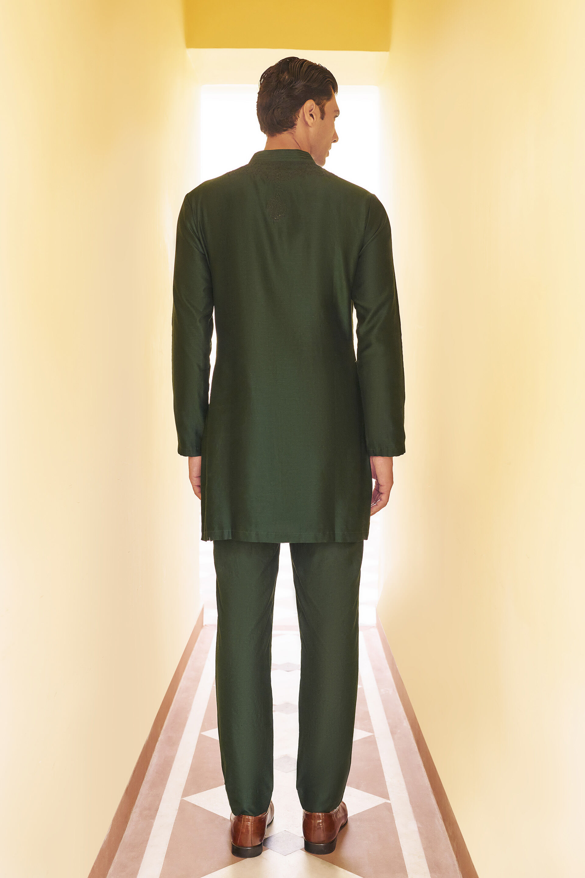 Starlight Embroidered Cord Mul Kurta - Emerald Green